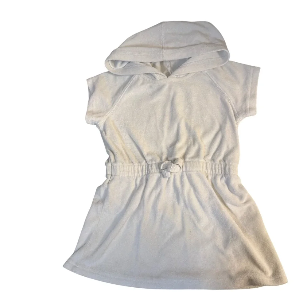 Hanna Andersson White Terry Cloth Pocho Towel Hoodie Cover Up Dress Girl 3T Swim
